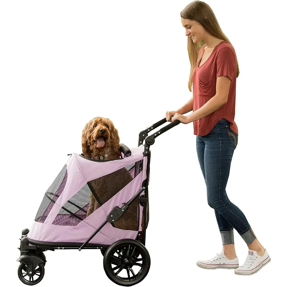 Pet Stroller with Dual Entry, Push Button Zipperless Entry for Single or Multiple Dogs/Cats, Pet Can Easily Walk in/Out