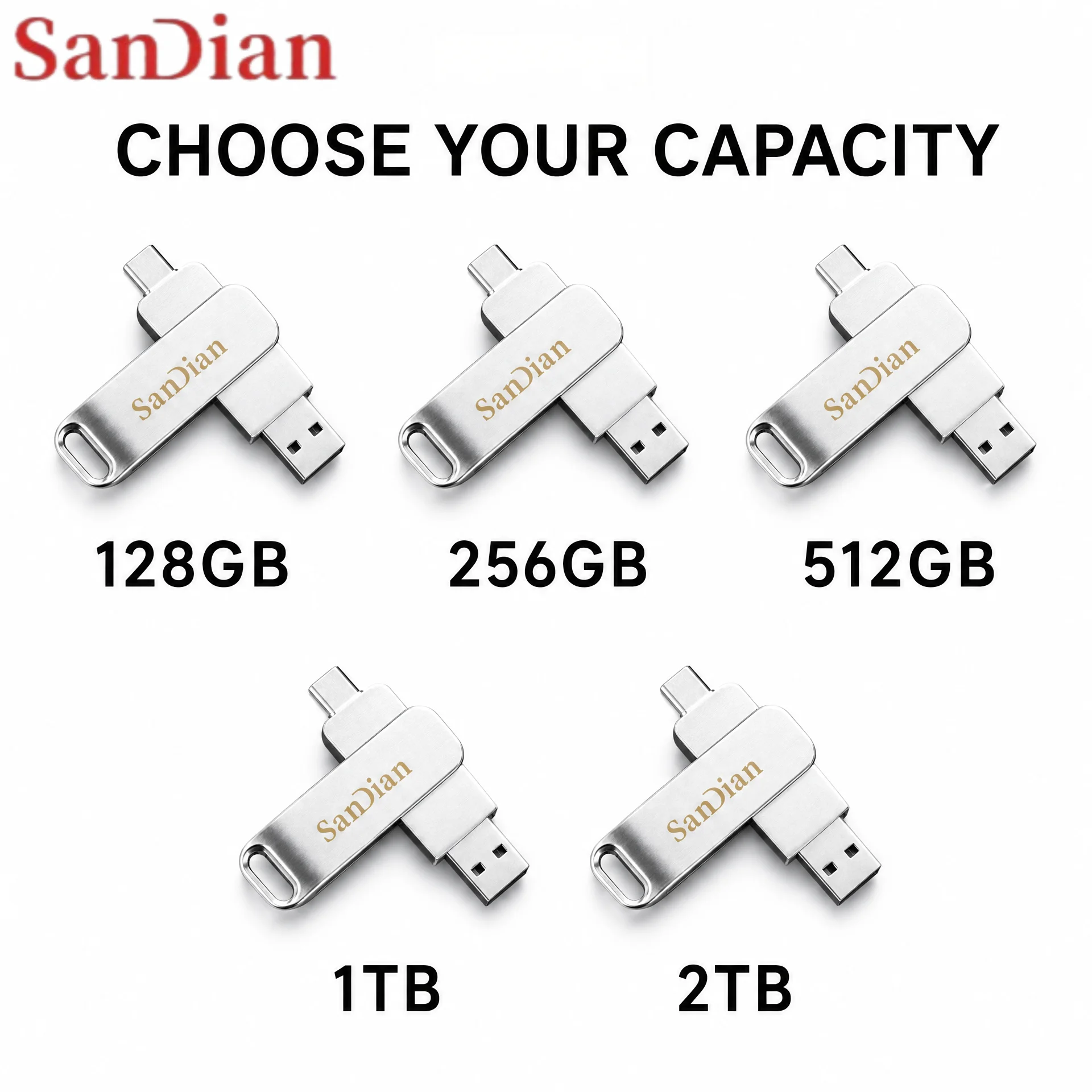 512GB USB 3.1 2 in 1 Flash Drive Dual USB-A + USB-C High Speed Up to 150MB/s Metal Pendrive for Phone PC Laptop Data System