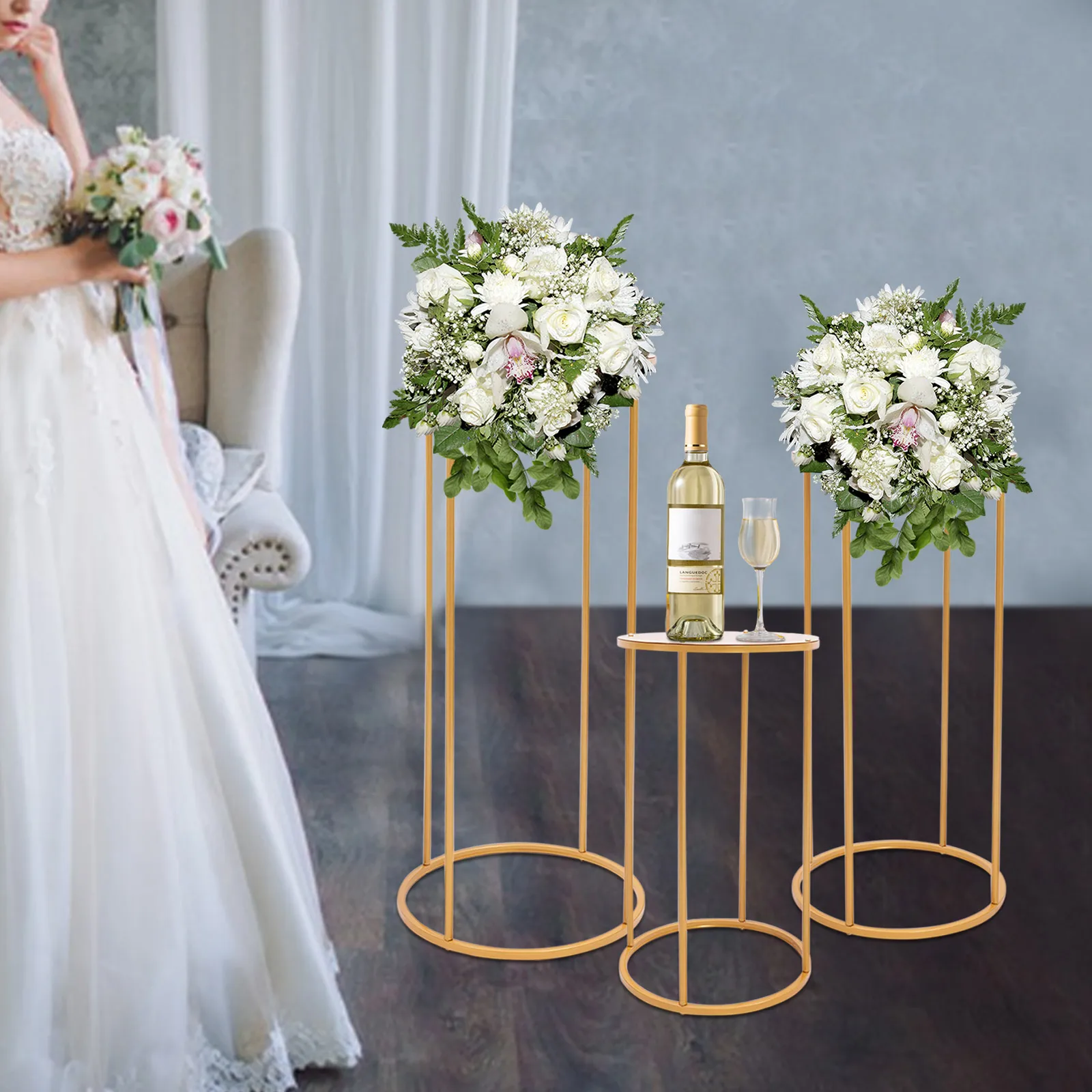 

3‑Piece Wedding Column Pedestal Stands, Graduated Heights 60/75/90cm, Strong Load‑Bearing Up To 22.05lbs Stable Structure
