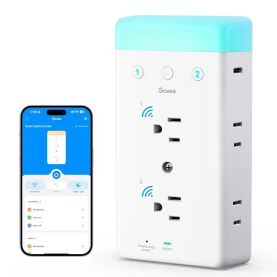 

Smart Plug Outlet Extender, 3-Sided Smart Power Strips with 2 Smart Outlets and 2 USB Ports with RGB Night Light, APP and Voice
