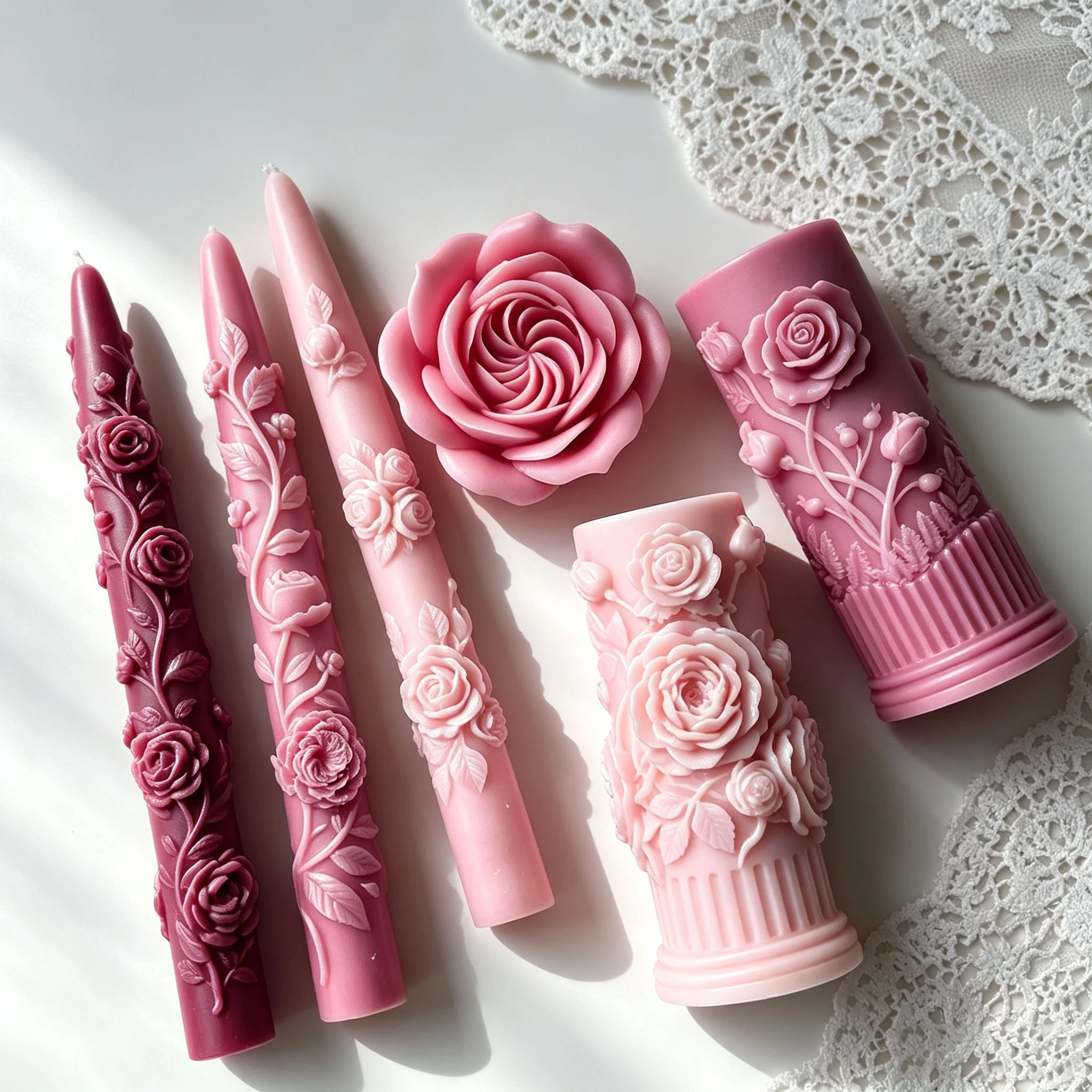 3D Rose Relief Cylinder Candle Silicone Mold
