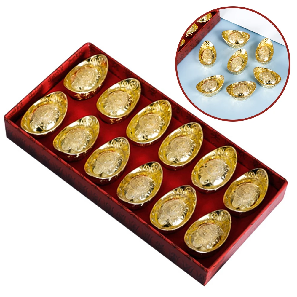 

12 Pcs Home Decorations Money Ornaments Alloy Adornment Small Decors Golden