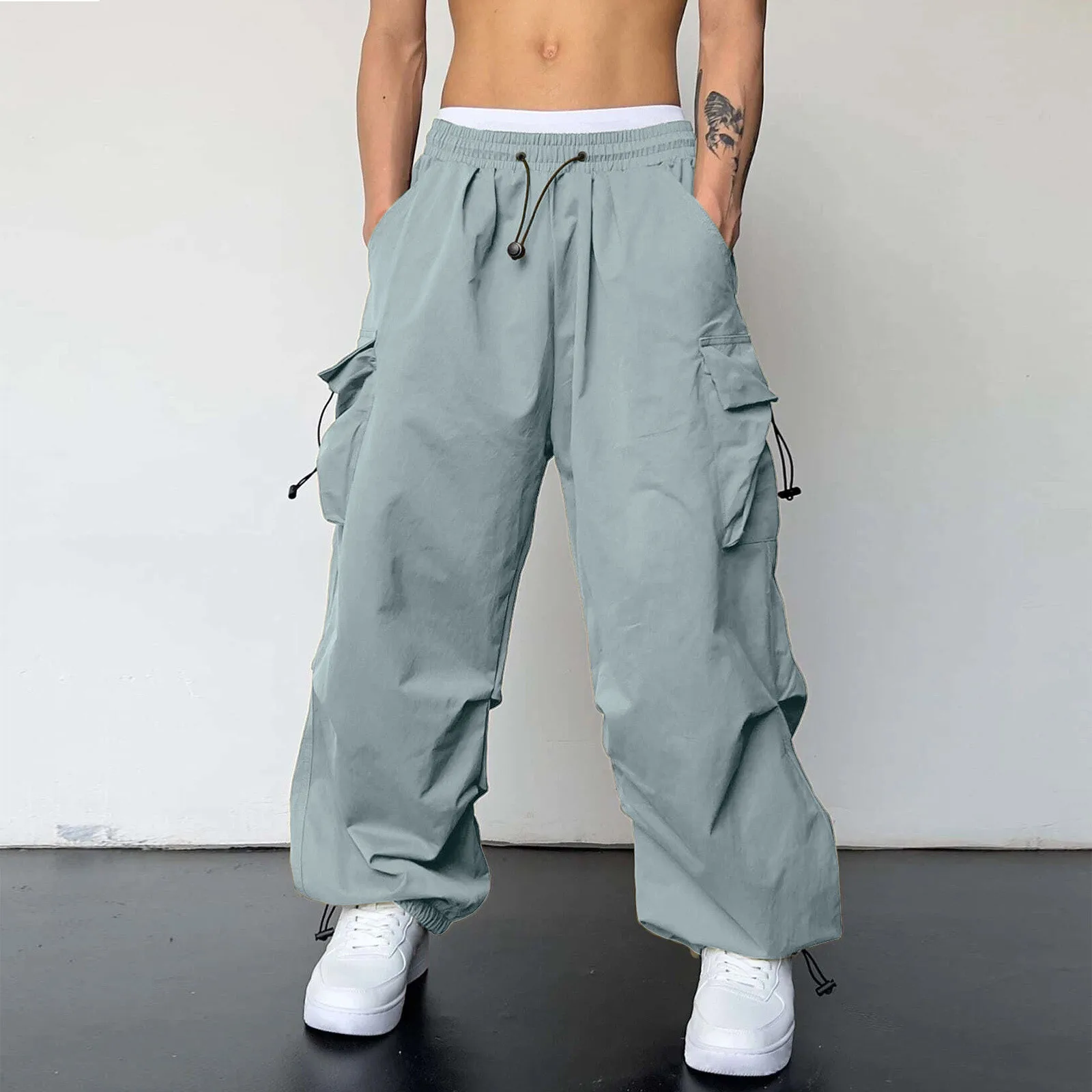 

Cargo Parachute Pants Men Harajuku Oversized Streetwear Y2k Hip Hop Wide Leg Joggers Baggy Techwear Climbing Training Pants