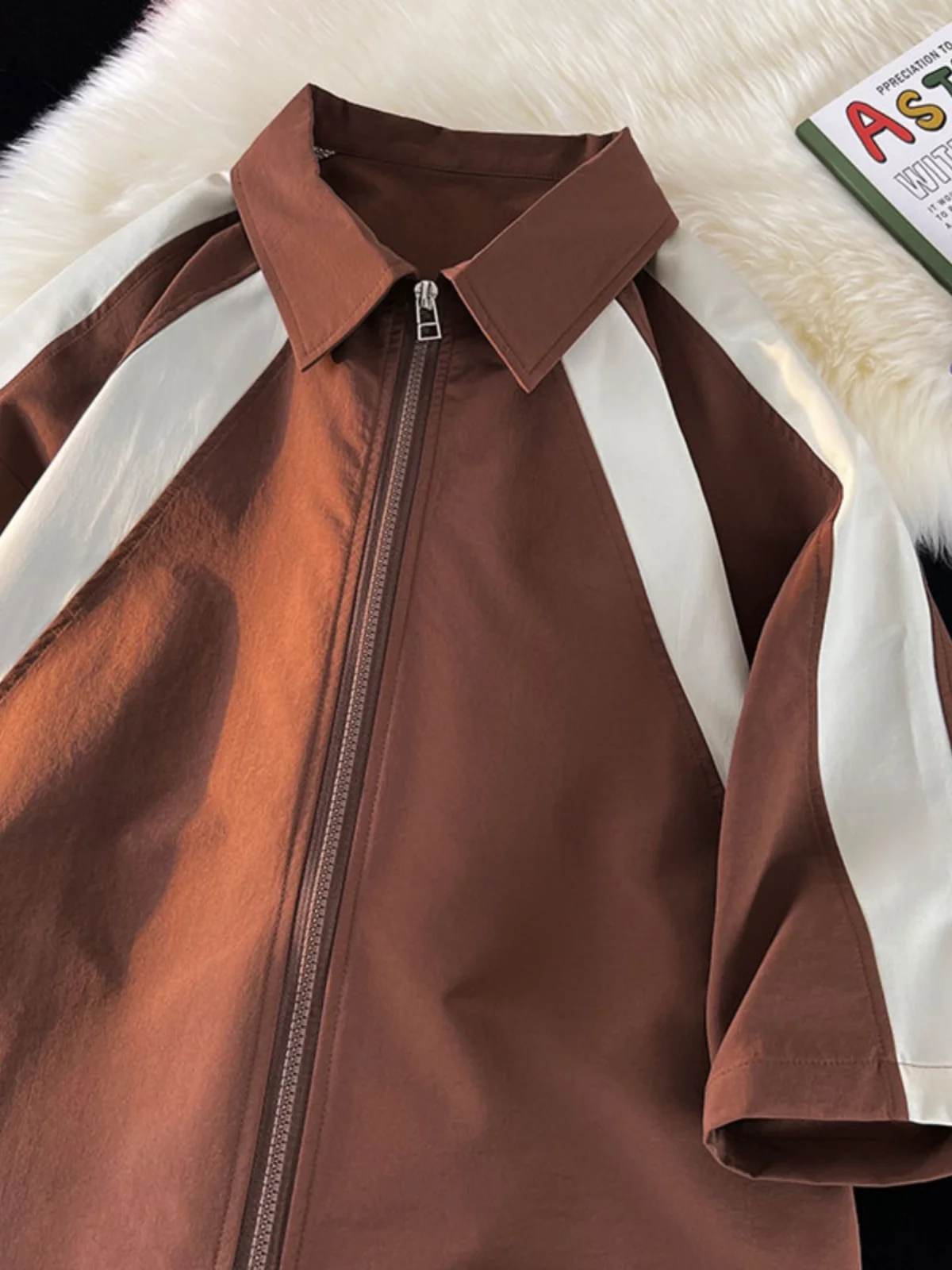 

Men's Summer Thin Loose Casual Half Sleeve Shirt Zipper Open Cardigan Top High-End Design Sensation Wear Comfortable Breathable