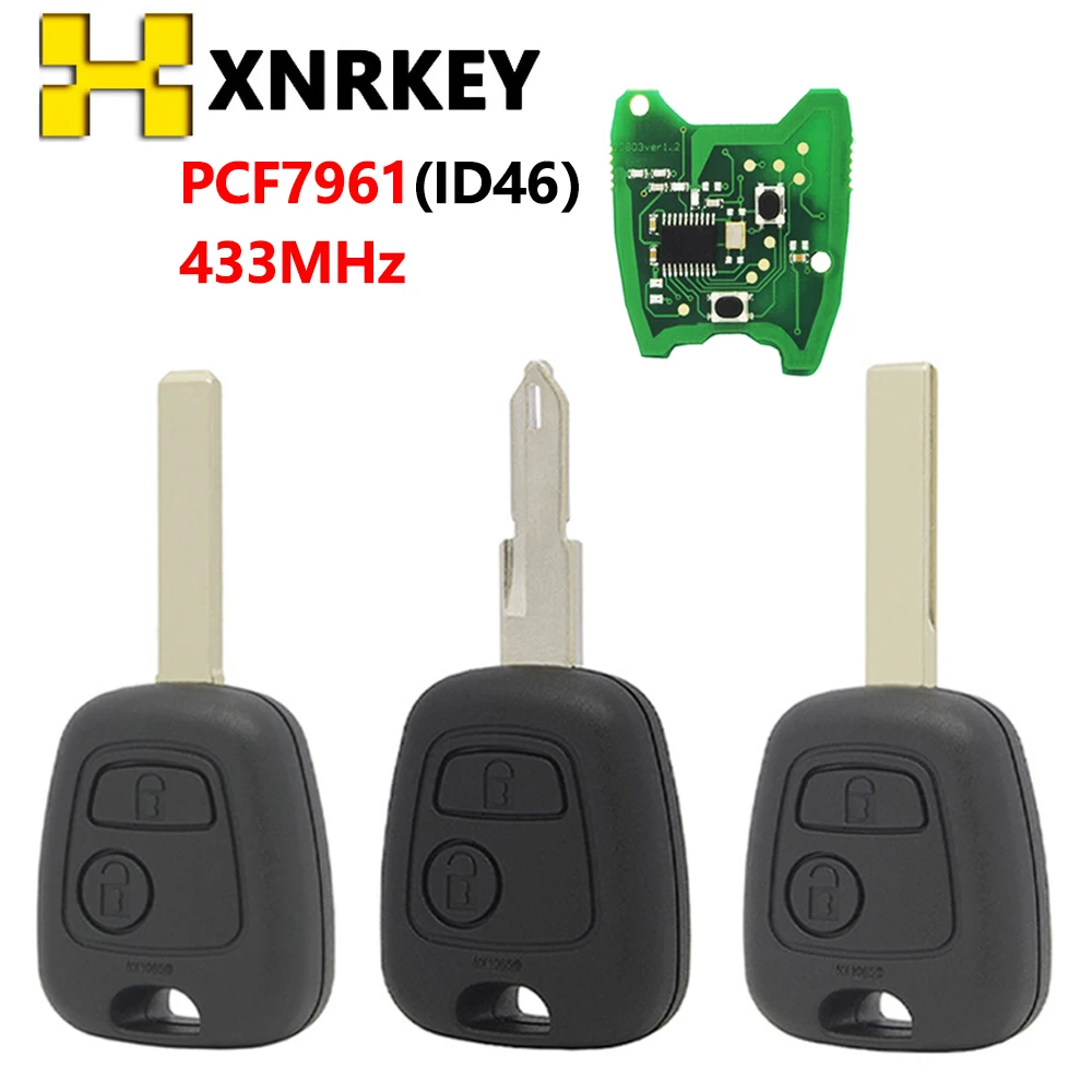 

XNRKEY 2 Buttons NE73 VA2 blade Car Remote Key for Peugeot 206 207 306 307 407433Mhz ID46 Transponder chip Car key