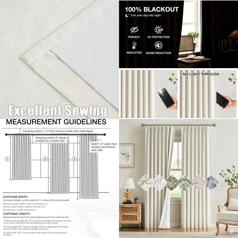 

Льняные шторы блэкаут с термо- и звукоизоляцией, 95% светонепроницаемости, с креплением на петлях, 2 панели, 40x95 для гостиной и спальни