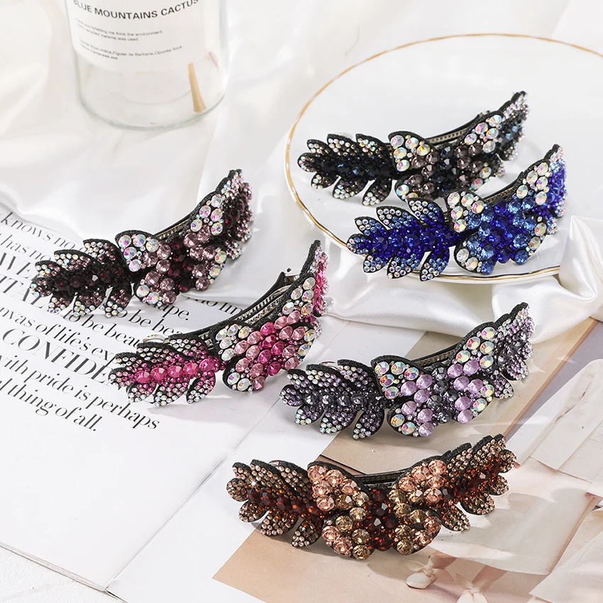 Retro Rhinestone Spring Clip Elegant Ponytail Hair Buckle Casual Alloy Barrettes Headwear Women Hairpin Fashion Hair Accessories