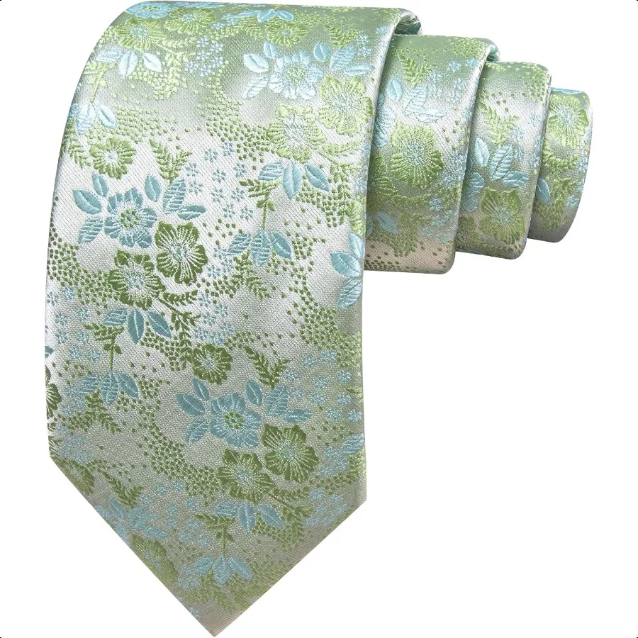 Barry.Wang Set di cravatte da uomo con cravatta floreale in seta paisley, gemelli quadrati da taschino, festa di nozze formale, affari