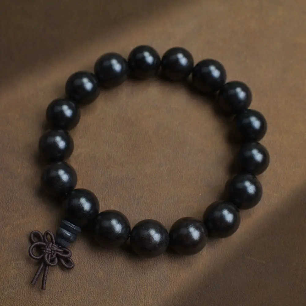 Selected Aged Ebony Wood Single Loop Prayer Beads with Purple Sandalwood Unisex Couple Bracelet Buddhist Meditation Jewelry Gift