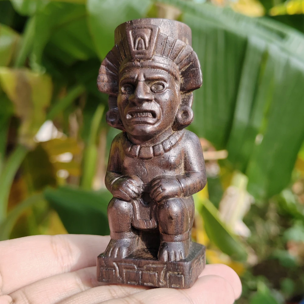 3.3 Inch Hand-Carved Wooden Aztec Totem Pillar Ornament, Civilization Theme, Suitable for Creative Desktop Decorations, Men's Gifts, Fireplace, Study Room, Birthday Gifts, Party Decorations, Thanksgiving Gifts