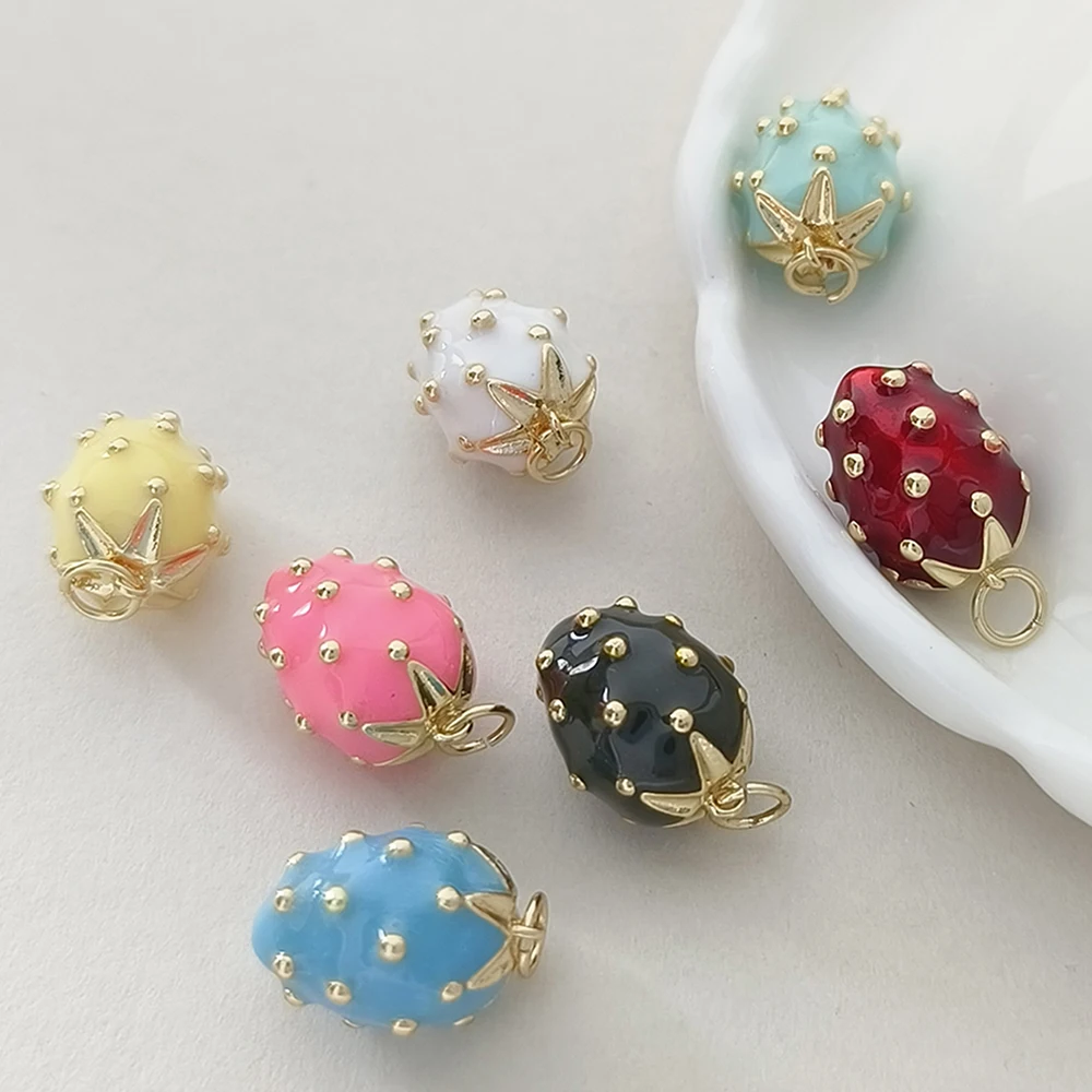 Süße Frucht Emaille Erdbeere Bunte Y2K Damen Charm 18k vergoldet Anhänger Schmuckherstellung Armband Halskette Zubehör