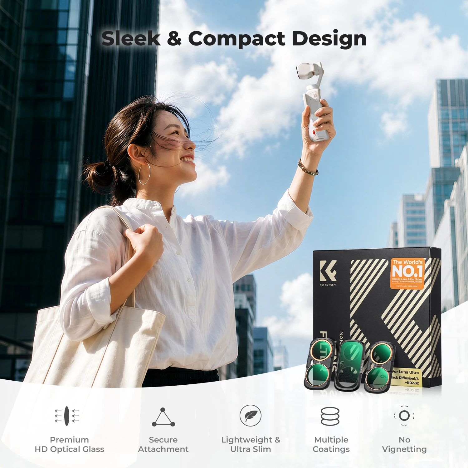 Filtr ND K&F Concept do Insta360 Luna Ultra, Filtr CPL 1/4, Filtr Dyfuzyjny Czarny, Filtr ND z Regulacją ND2-32, Filtr do Kamer Sportowych — zdjęcie produktu 3