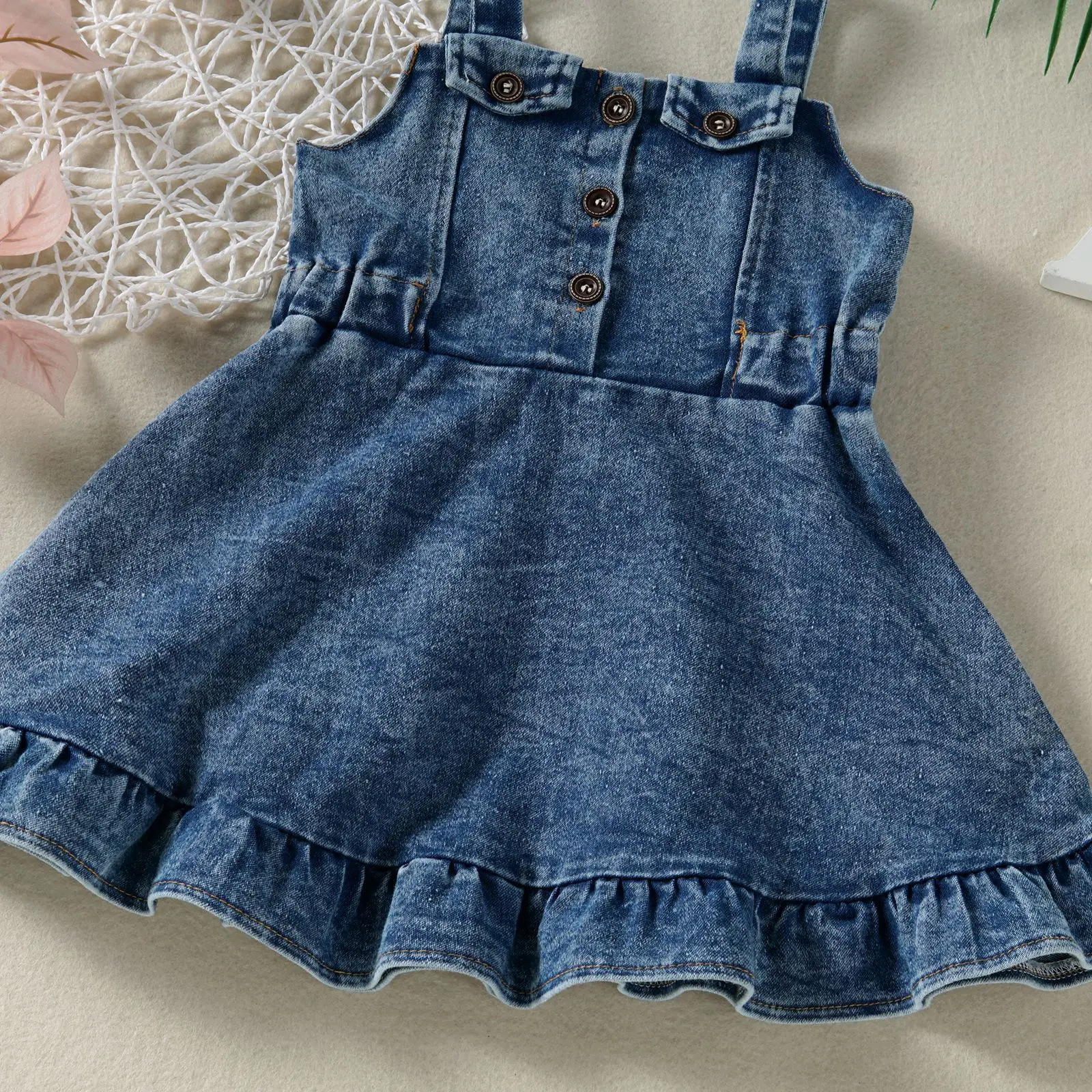 Trendy Layered Denim Skirt for Girls - Cotton, Casual Style, Comfortable Summer Wear with Pocket & Pleated Details, Ages 6& Unde