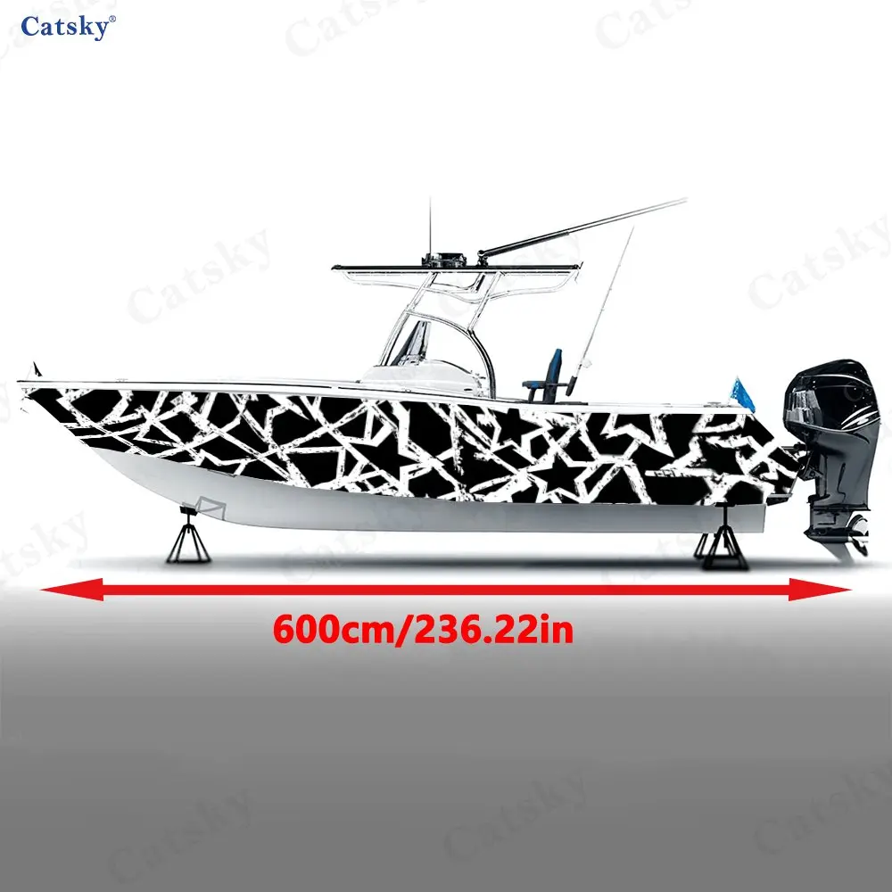 2Pcs Interwoven Lines Boat Stickers, PVC Waterproof Durable Vinyl Wrap Decals for Fishing Boats, Durable and Stylish Design