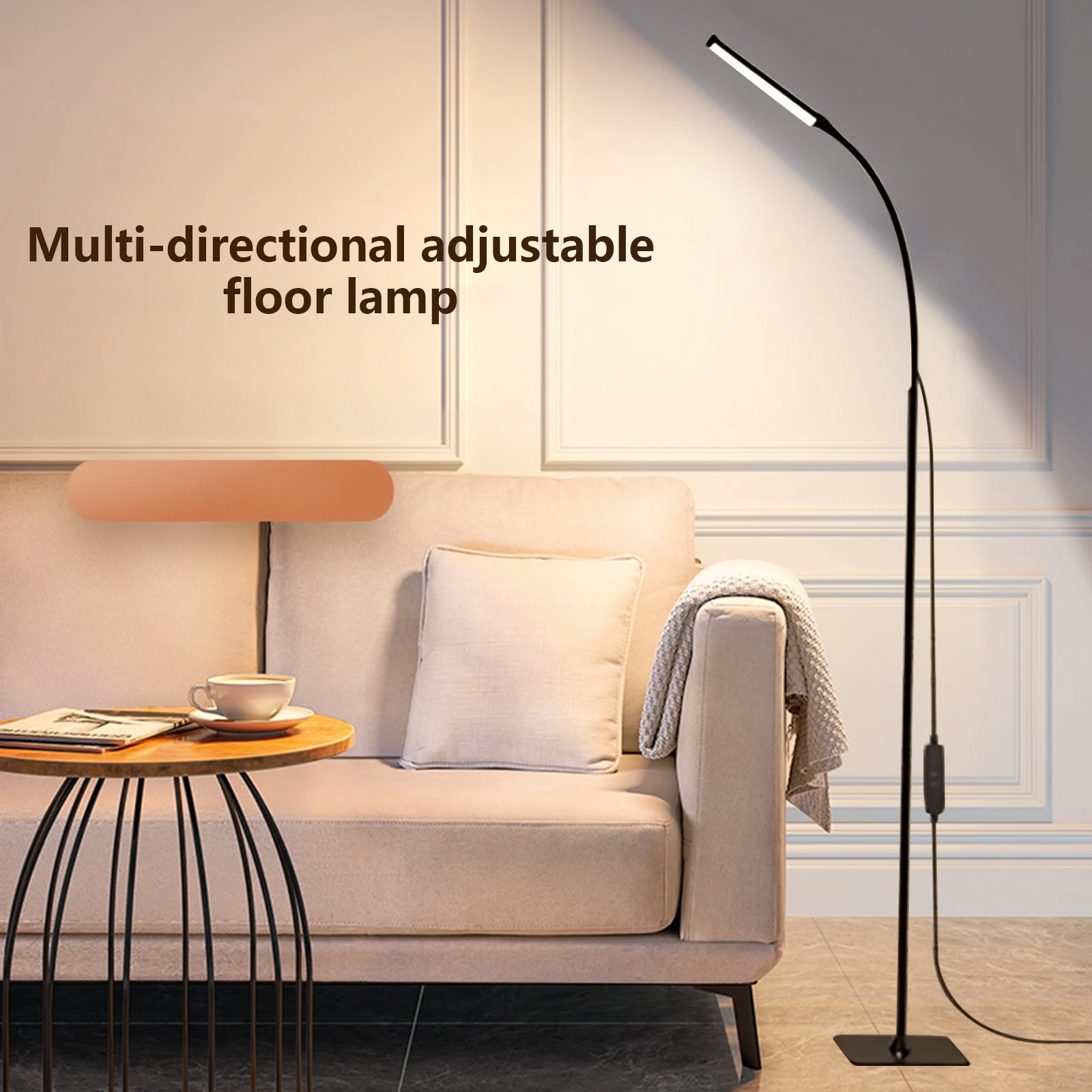 Living Room LED Floor Lamp 360 Degree Adjustable Gooseneck Standing Lamp Dimmable Vertical Reading Lamp USB Plug-in Corner Lamp