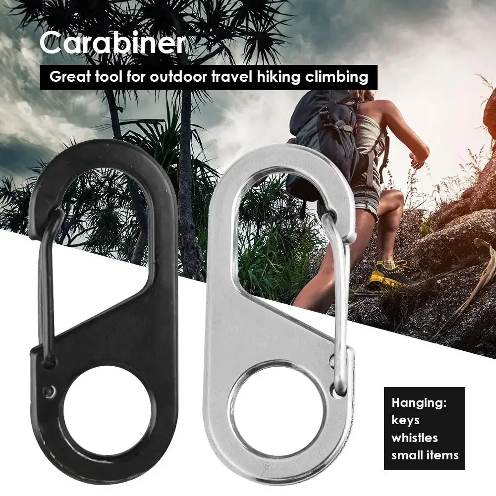 Stainless Steel 8 Type Carabiner With Lock Mini Keychain Hook Camping Key-Lock Backpack Buckle Key-Lock Tool Camping tools