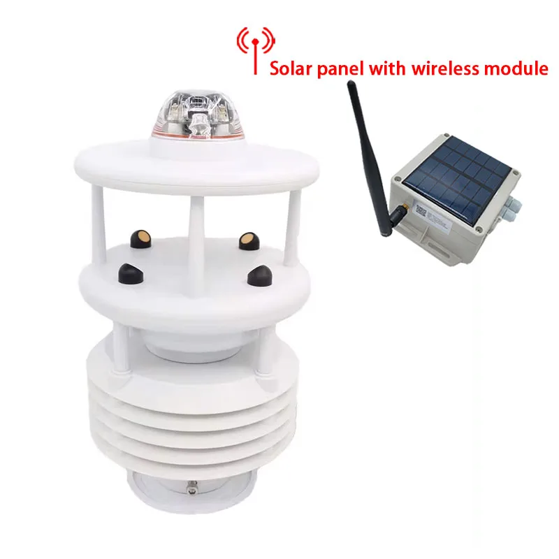 6 In 1 Compact Ultrasonic Wind Speed Wind Direction Temperature Humidity Rainfall  Integrated Agriculture Weather Station