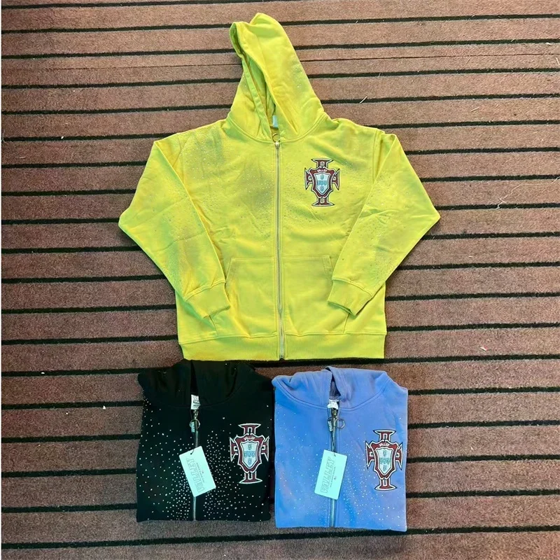 Harajuku Logo VALLEY سترات كبيرة الحجم بسحاب للرجال والنساء 1:1 أفضل جودة على الطراز الأمريكي فالي هوت دريل هوديي