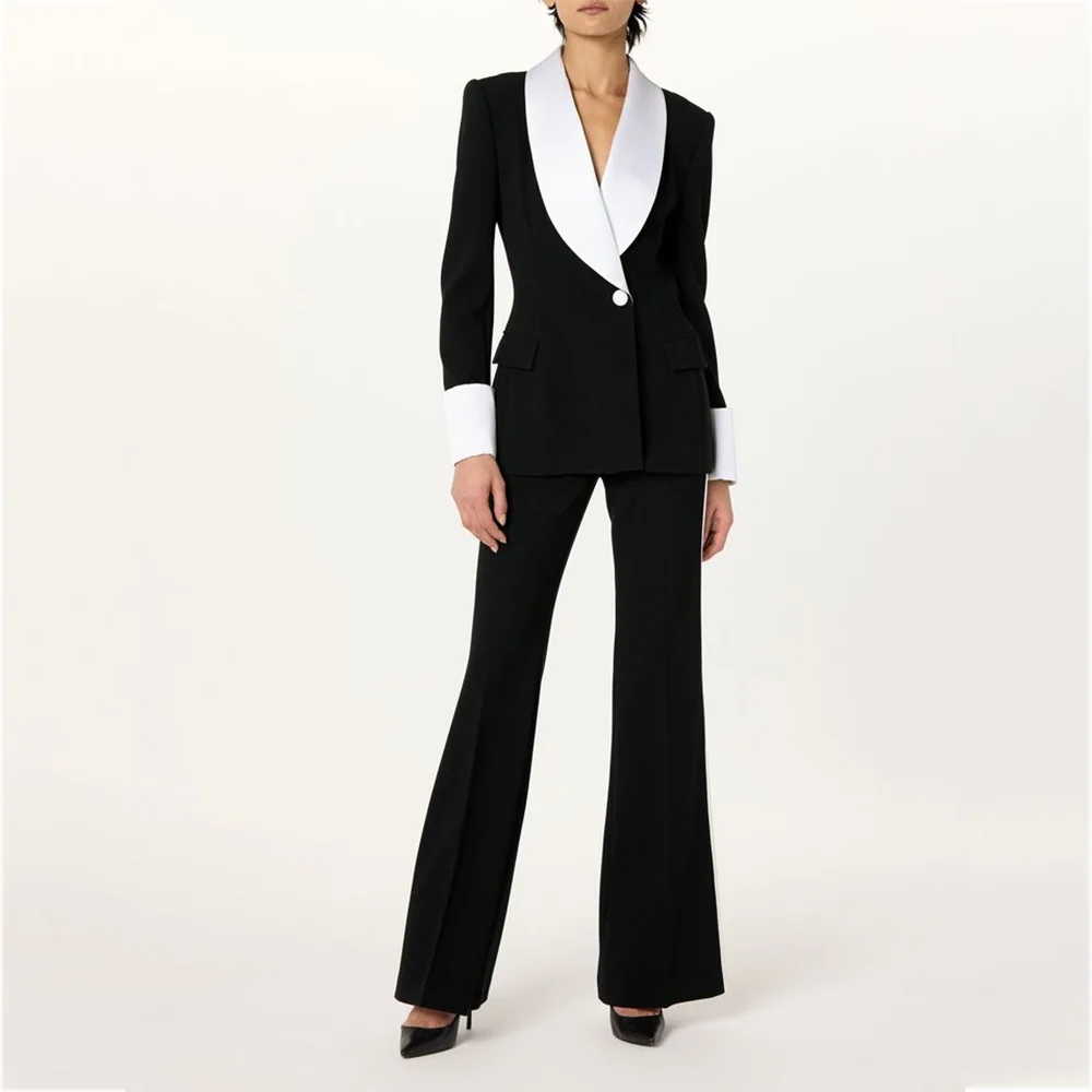 

Professional Women Suits Slim Fitted Elegant Shawl Lapel Single Button Female Outfits Contrast Color Business Office Set