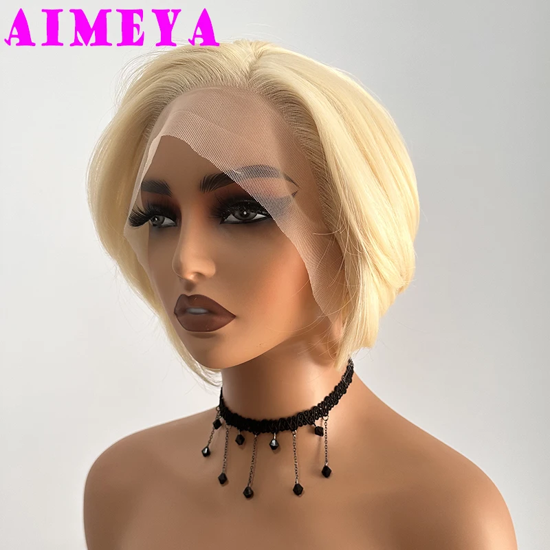 AIMEYA 613 Blonde Short Wigs Natural Looking Pixie Cut Wig Heat Resistant Synthetic Hair Lace Front Wig Daily Use Cosplay Party