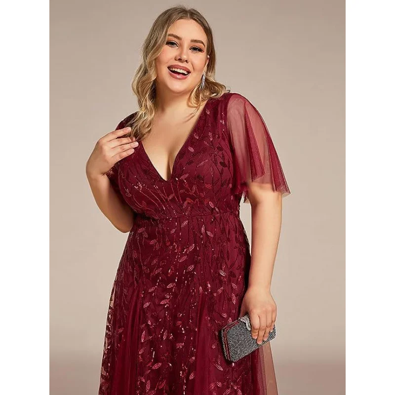 European And American Plus Size Bridesmaid Evening For Toasting Sequin Mesh Fishtail Slim-Fit Banquet Performance Host Dress