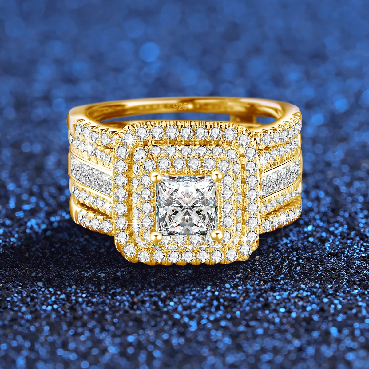 2-teiliges Moissanit-Ring-Set mit Zertifikat für Hochzeiten, 100% Silber 925, Luxusmarken-Designer-Verlobungsschmuck für Frauen, Großhandel – Detail 7