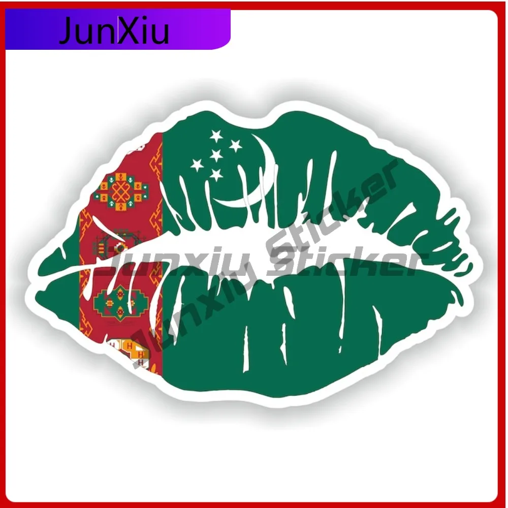 

Turkmenistan Flag Lips Shape With National Emblem Vinyl Car Decals Car Decoration Accessory Adventure Motorcycle Stickers Waterp