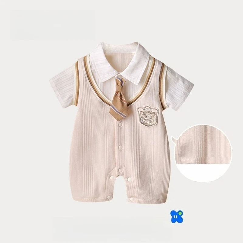 

2025 Summer New Baby Girl Romper Soft Tie College Style Cute Baby Bodysuit