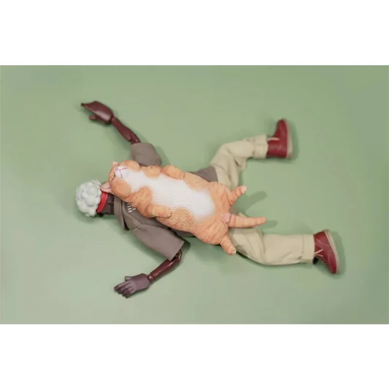 JXK 1/6 Scale Lethargic Cat Simulation Resin Ginger Cat Sleep Pet Kitten Model for Action Figures Scene Ornament Gift
