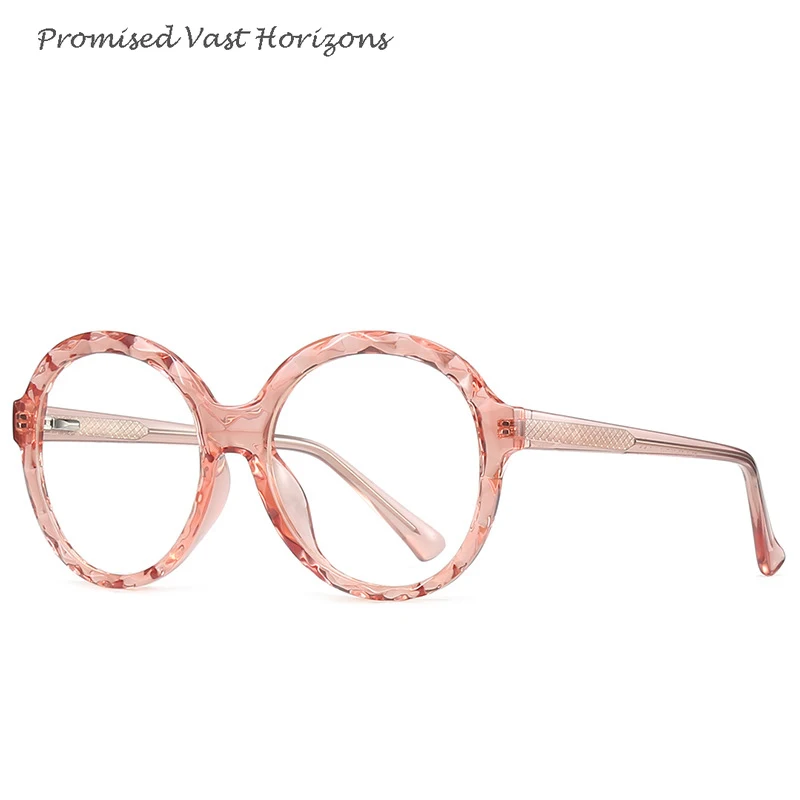 TR90 – monture de lunettes ronde translucide pour femmes, bord en cristal, bleu, rose, léopard, Plano, jambe à ressort, blocage de la lumière bleue