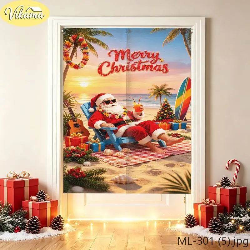 VIKAMA Classic Winter Christmas Door Curtain Christmas Tree Gift Half Door Curtain Entryway Privacy Screen Festive Home Decor