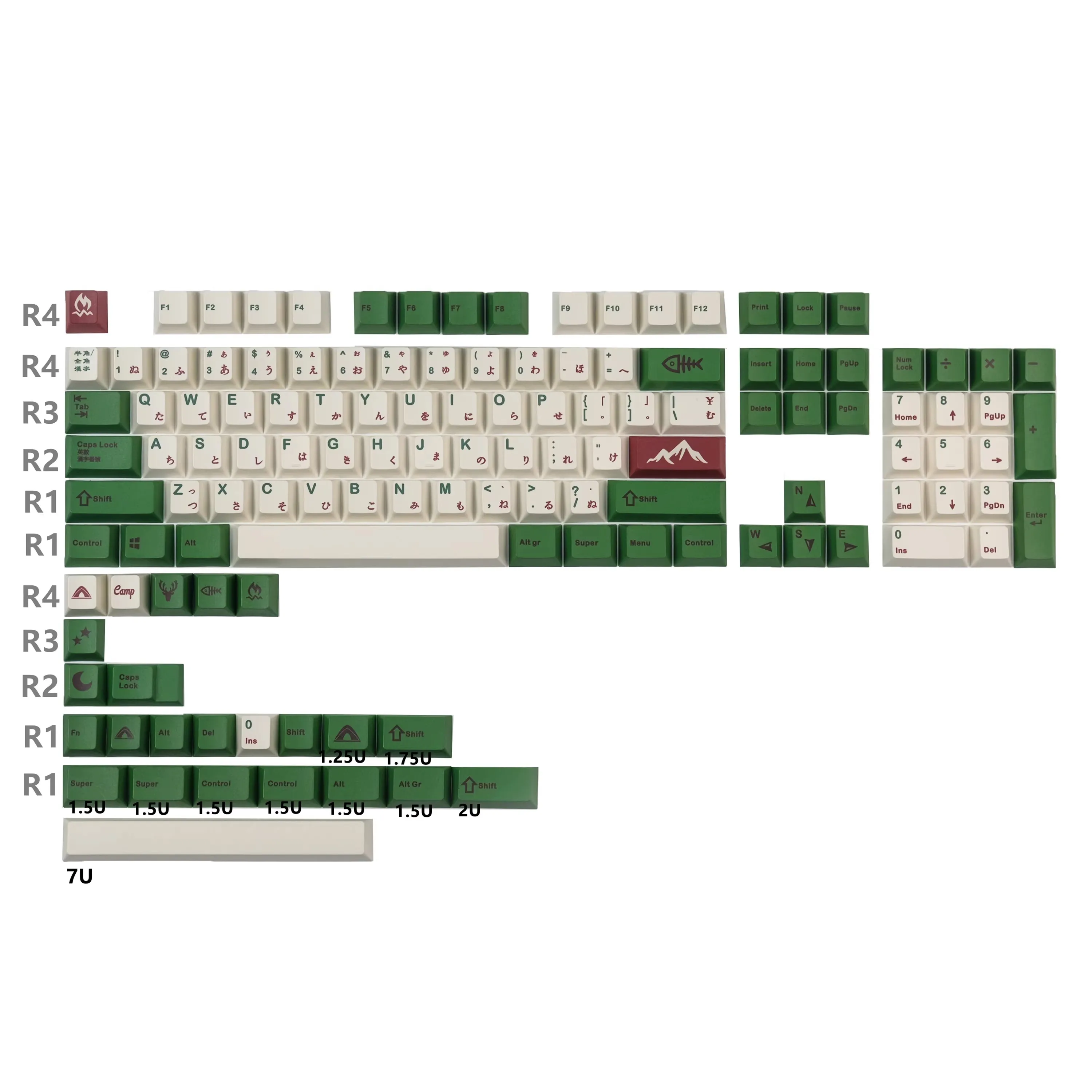 Camping Full Set Of Keycaps PBT Heat Sublimation Cherry High Switch Mechanical Keyboard Ergonomic 7U Key Personality