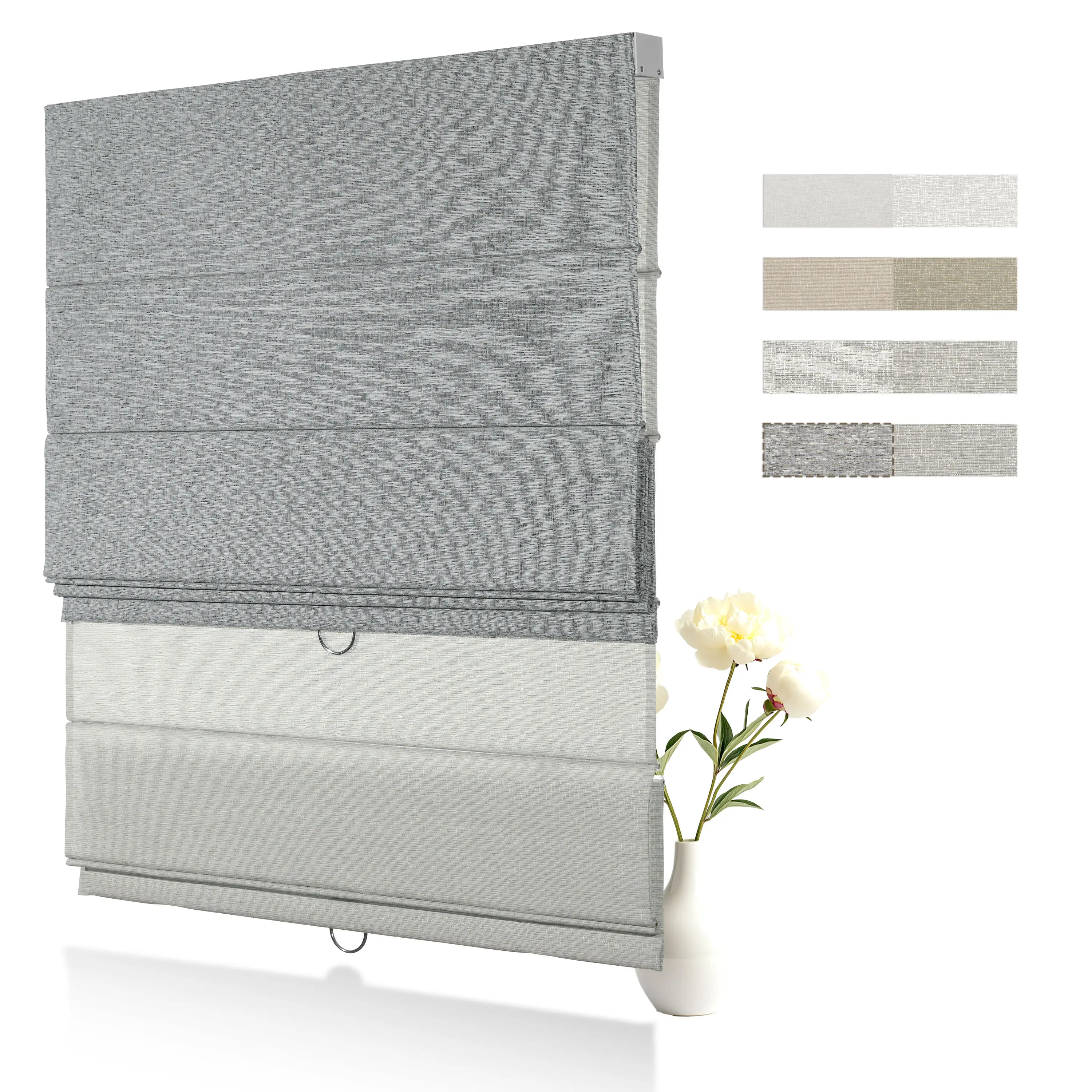 Custom Design Day Night Dual Layer 100% Blackout Manual Free-stop Durability Roman Blinds For Bedroom