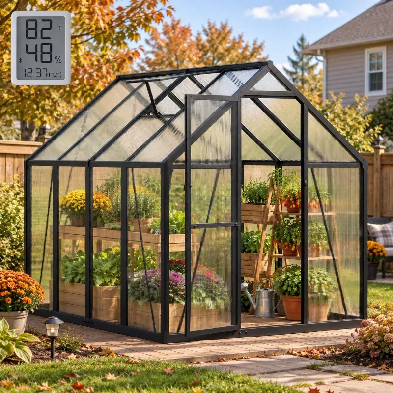 6X8FT Greenhouse with Thermometers, Small Greenhouse for Outdoors