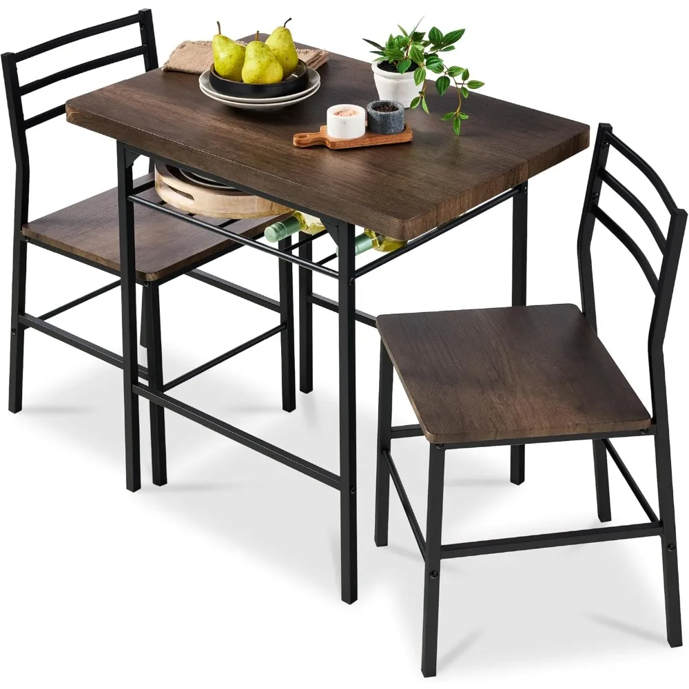 

3-Piece Modern Dining Set, Space Saving Dinette for Kitchen, Dining Room, Small Space w/Steel Frame, Built-