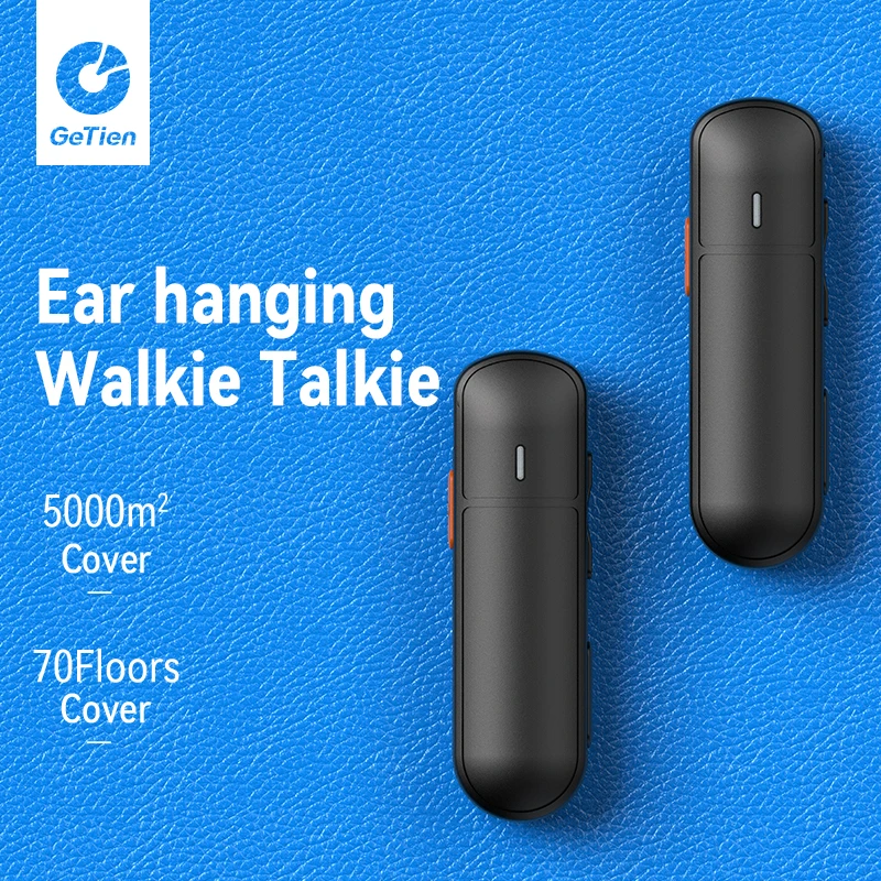 Getien Mini Ear Hang Walkie Talkie 2 PCS Portable Two Way Radio Type-C Charging For Hotel Restaurant Coffee Shop And Bars