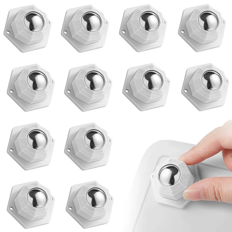 Mini Caster Wheels for Small Appliances, Self Adhesive Caster Wheels, Stainless Steel Rollers (12 PCS, White)