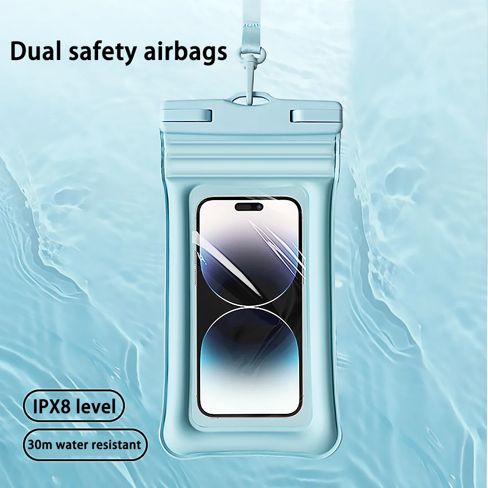 Bolsa impermeable inflable con doble airbag de TPU para teléfono, color macaron, para actividades al aire libre, a prueba de salpicaduras, para natación, buceo y almacenamiento.