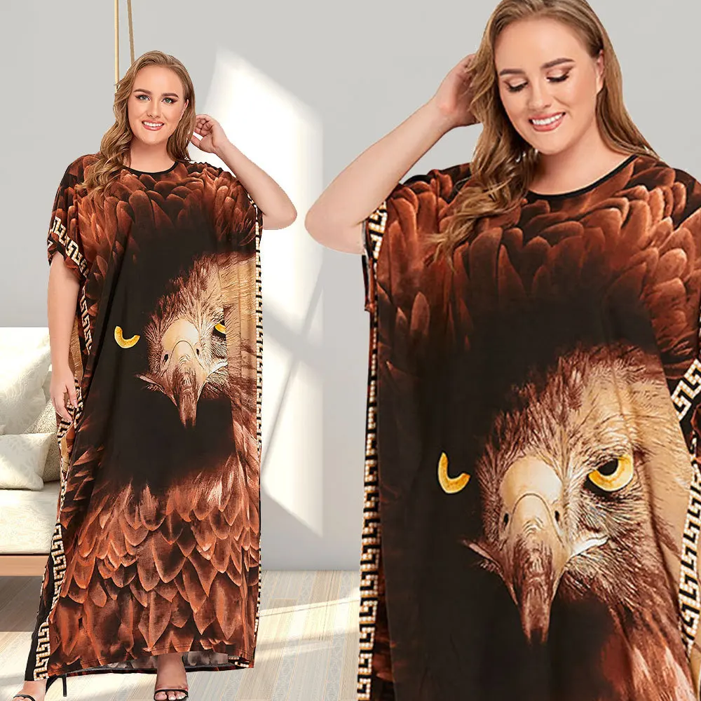 Adler Druck Grafik Casual Kleid für Frauen Dubai Plus Größe Kurzarm Lose Roben Mode Harajuku Straße Persönlichkeit Kleidung