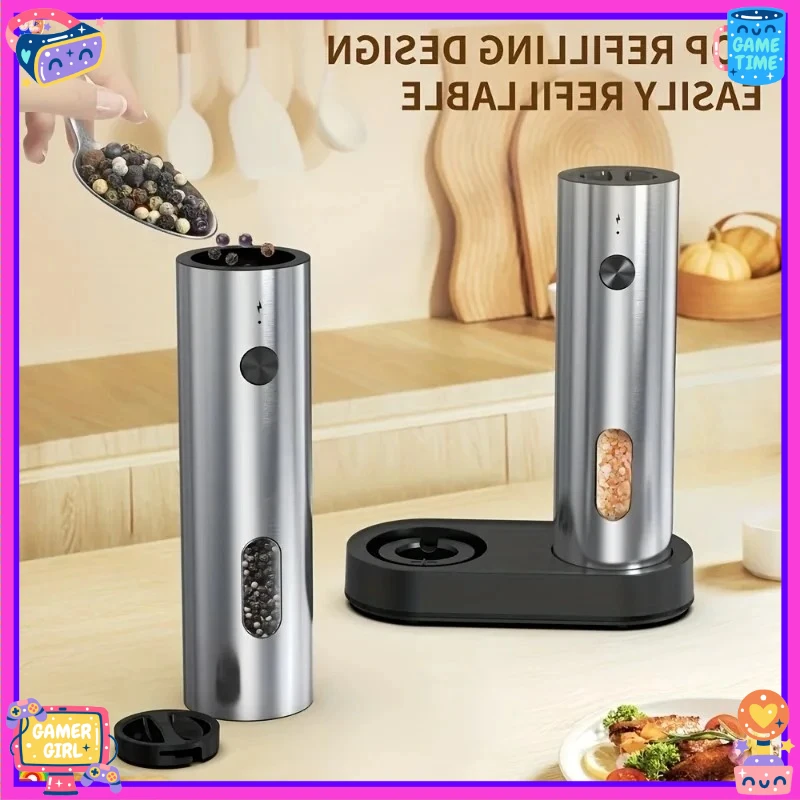 

USB Rechargeable Automatic Pepper Grinder Salt And Pepper Mill Adjustable Coarseness Spice Grinder with LED Light for Kitchen