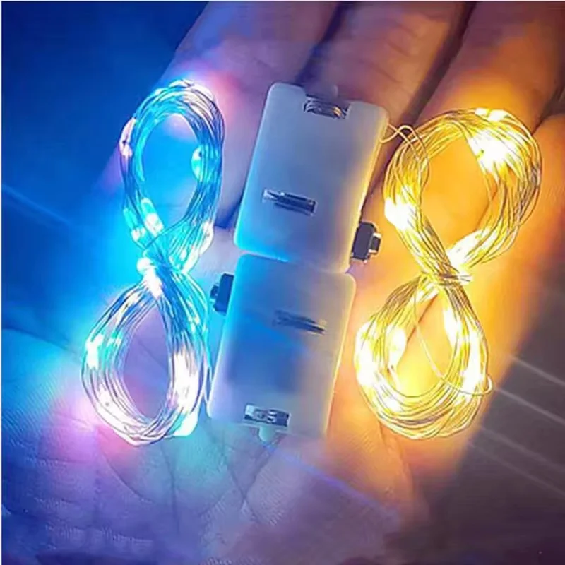 Indoor Micro LED String Lights Flexible Copper Wire LR44 Batteries Included 3 Modes 1M-5M 10-50LED per String for Party Room Dec