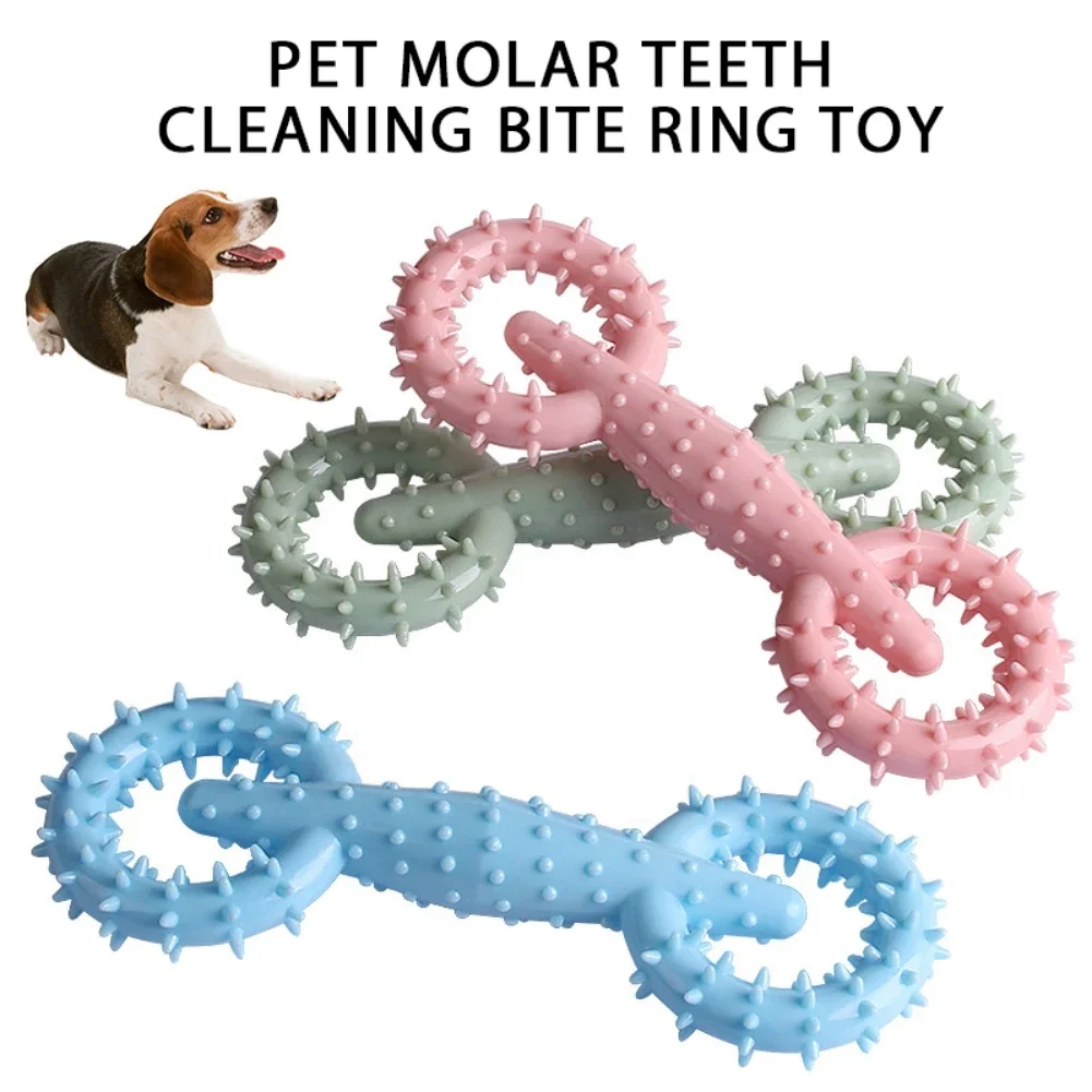 Pet Chew Toy Soft Rubber Bite-resistance Double Ring Shape Teeth Grinding Chewing Toys for Small Dogs Training Pet Supplies