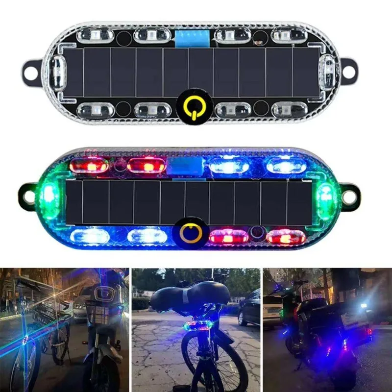Solar Car Strobe Warning Light Auto Emergency Lamp Electric Motorcycle Truck Brake Taillight Waterproof Safety Flashing Lights