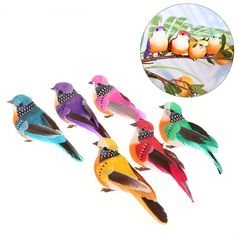 6Pc Artificial Birds Simulation Feather Birds Model Garden Decor Emulation Birds Garden Courtyard Yard Decoration