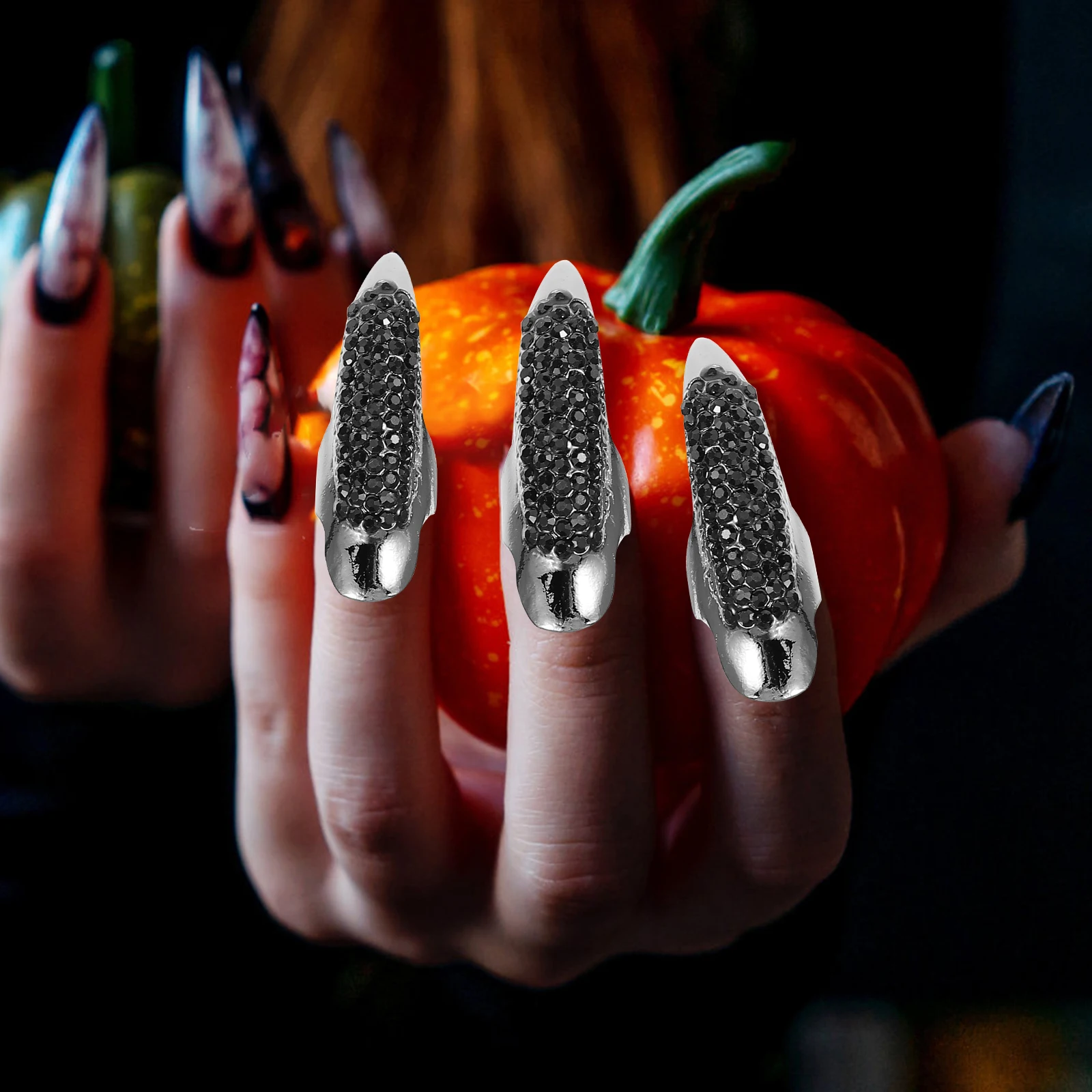 

10Pcs Durable Rhinestone Finger Claws Vintage Eagle Nail Rings for Halloween Christmas Events Finger Claws Nail Ring