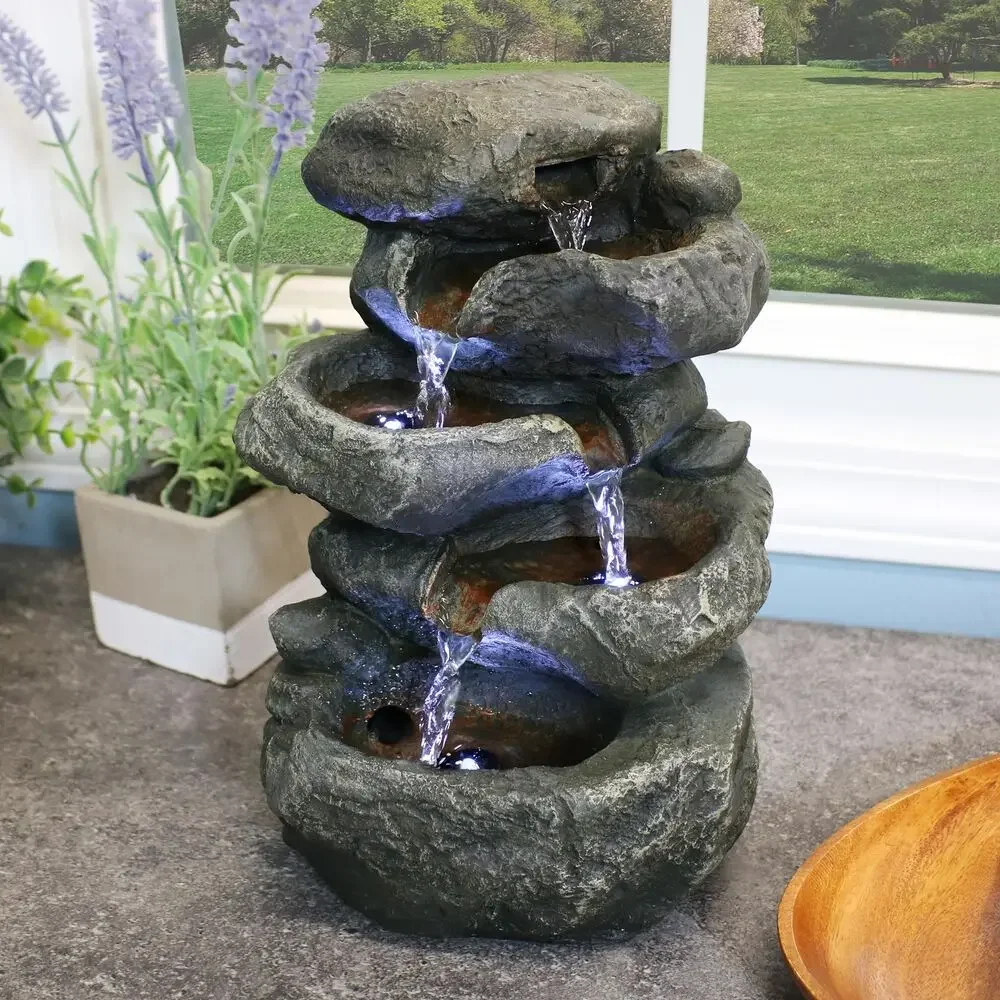 Stacked Rocks Polyresin Indoor Water Fountain with LED - 10.5 in by Sunnydaze