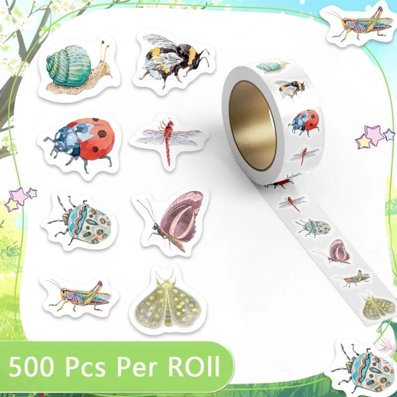 [YU]500Pcs/roll Cartoon Animal Stickers Ocean Marine  Bug Self Adhesive Waterproof Decals DIY Scrapbook Craft Reward Decor