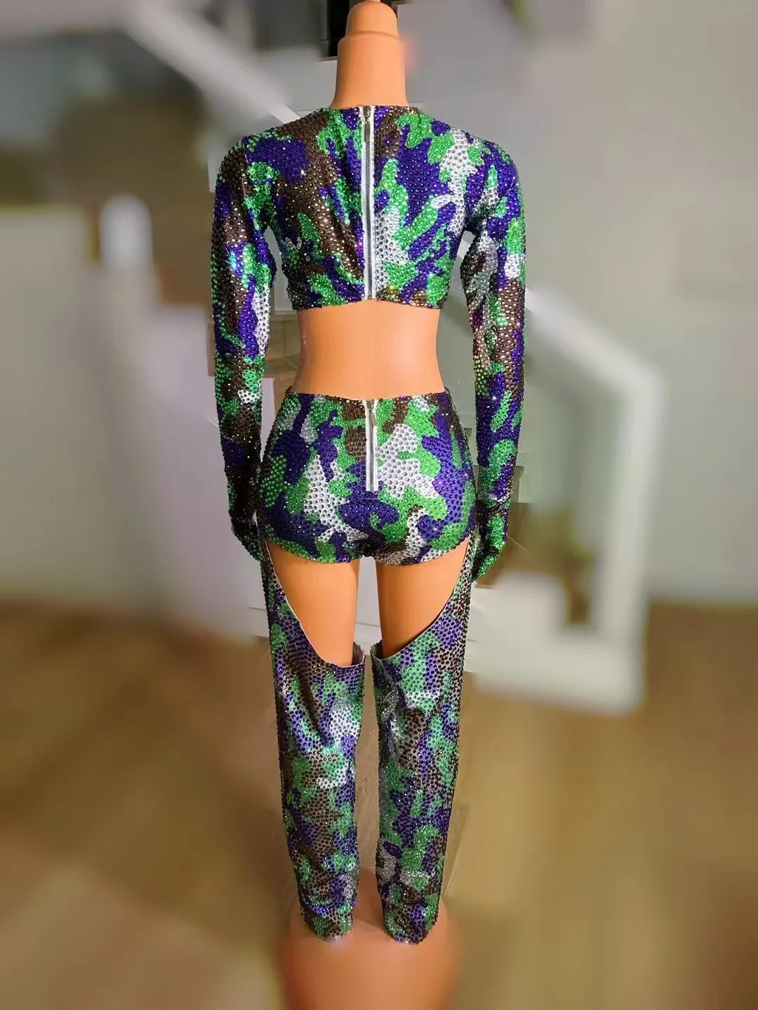 2024 Nuovo Bar Nightclub Costume DJ CamouflageTrousers Suit Party Evening Party Stage Wear gonna A1050