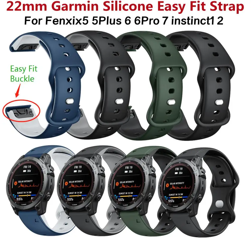 22 26mm Garmin Silicone Quick Fit Strap Wristband For Fenix5 5Plus 6 6Pro 7 Instinct Watch Band Fenix5X 6X 7X Tactix Bracelet