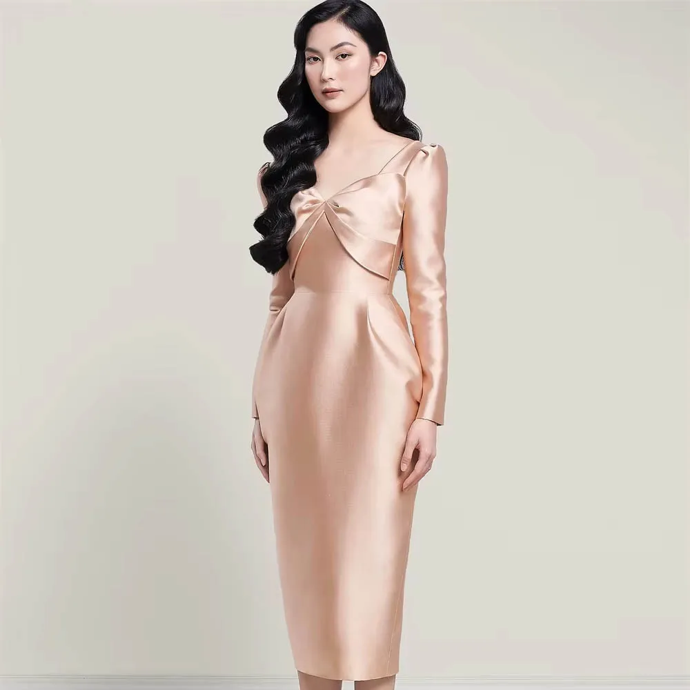 Abito da sera grazioso personalizzato con scollo a V Delicate maniche lunghe Abiti da celebrità Temperamento Abiti da ballo speciali dritti